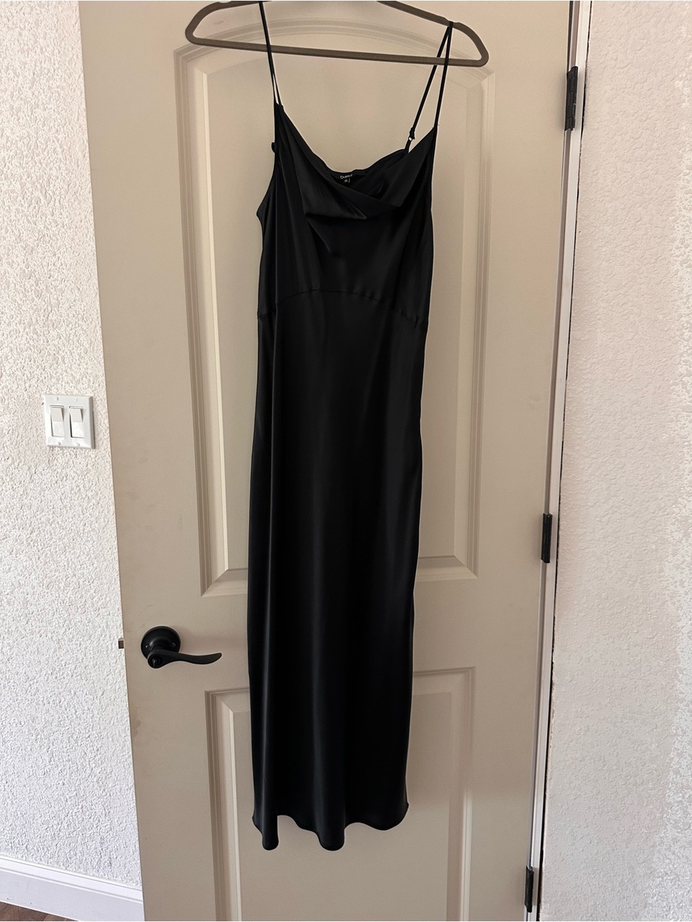 Quince Black Satin Cowl Neck Maxi Slip Dress